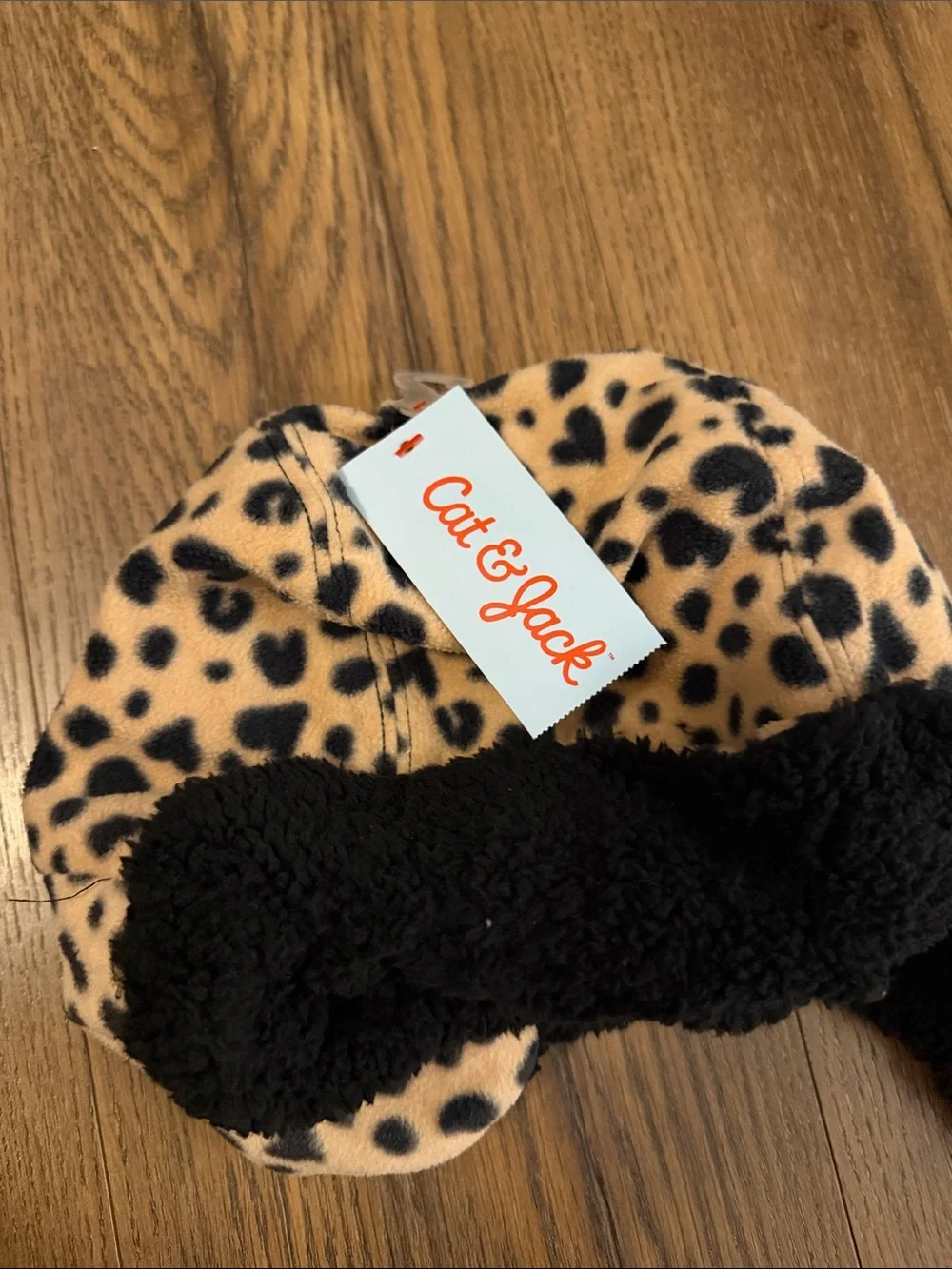 Cat & Jack Leopard Print Earflap Hat in Beige and Black